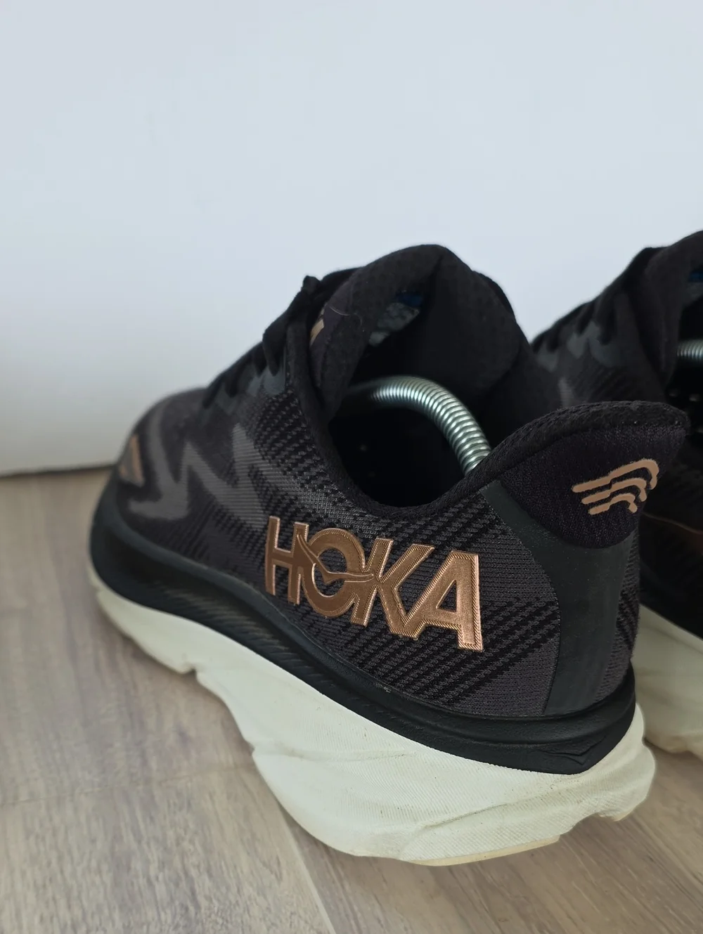 HOKA Women's Black Running Shoes with Rose Gold Logo